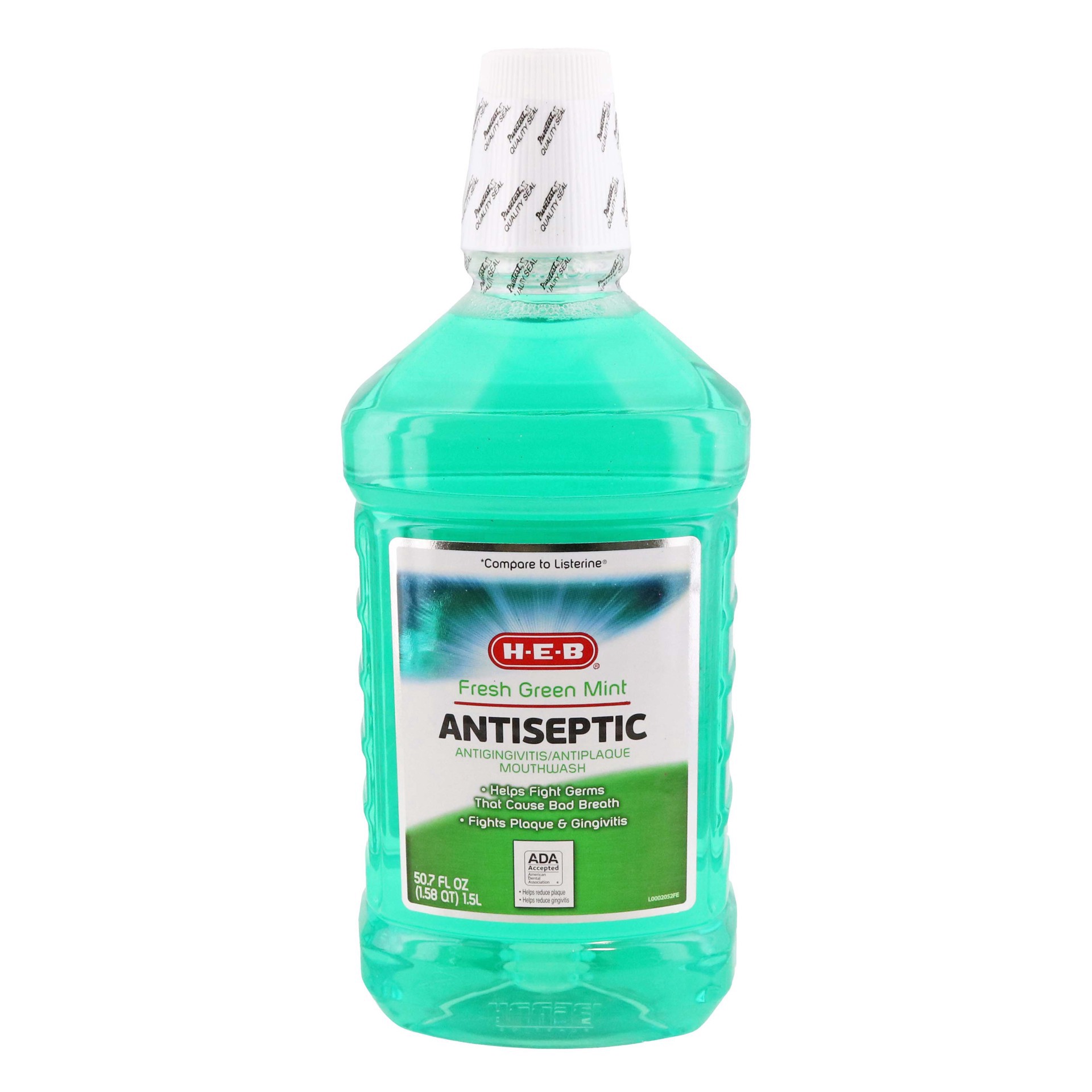 slide 1 of 1, H-E-B Antiseptic Fresh Green Mint Mouth Rinse, 50.7 oz