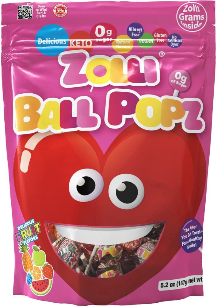 slide 1 of 1, ZOLLI CANDY Zollipops Ball Popz Lollipops Valentines Candy - 5.2 oz, 1 ct