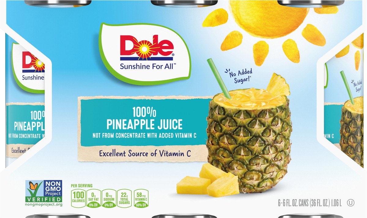 slide 2 of 9, Dole 100% Pineapple Juice, 6 ct; 6 fl oz