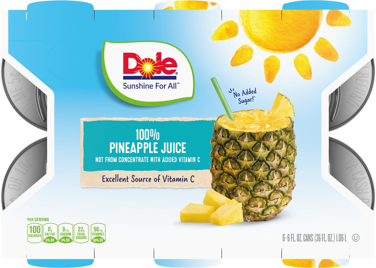 slide 3 of 9, Dole 100% Pineapple Juice, 6 ct; 6 fl oz