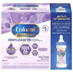 Enfamil NeuroPro Gentlease Baby Formula, Brain Support that has DHA, HuMO6 Immune Blend, Designed to Reduce Fussiness, Crying, Gas & Spit-up in 24 Hrs, 2 Fl Oz, 6 Liquid Bottle