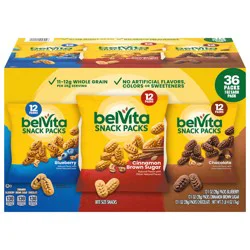 belVita Bite Size Snacks Variety Pack, Blueberry, Chocolate and Cinnamon Brown Sugar Crunchy Bites, 36 Snack Packs