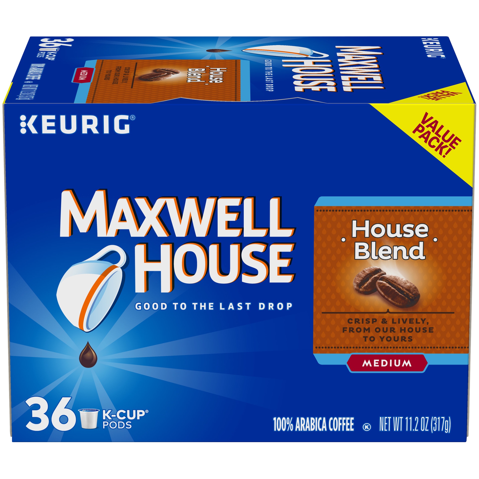 slide 1 of 5, Maxwell House House Blend Medium Roast K-Cup Coffee Pods Value Pack, 11.2 oz