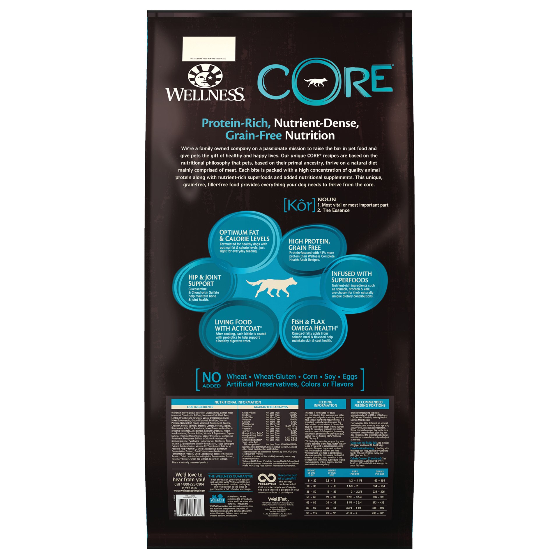 slide 2 of 5, Wellness CORE Natural Grain Free Dry Dog Food, Ocean Whitefish, Herring & Salmon, 22-Pound Bag, 1 ct