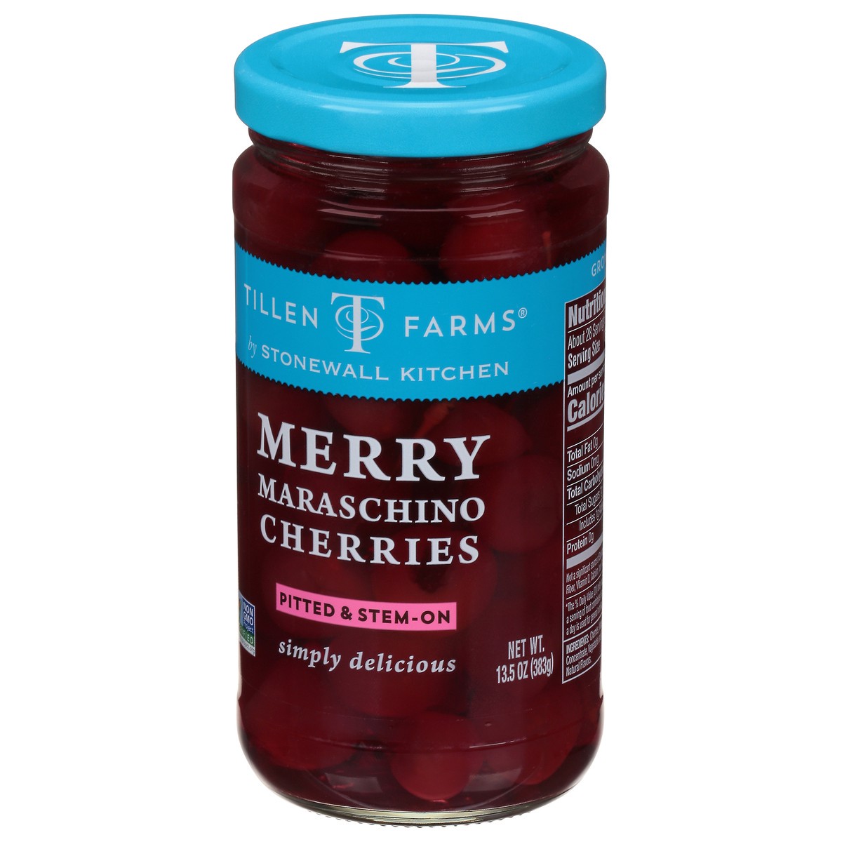 slide 5 of 9, Tillen Farms Merry Maraschino Pitted & Stem-On Cherries 13.5 oz, 13.5 oz