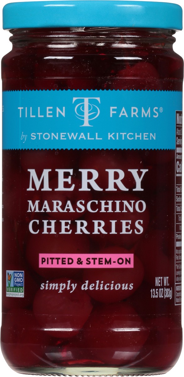 slide 3 of 9, Tillen Farms Merry Maraschino Pitted & Stem-On Cherries 13.5 oz, 13.5 oz