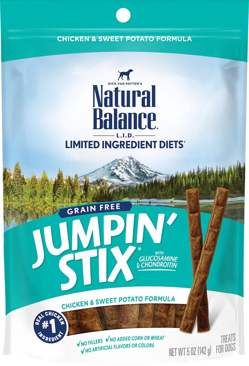 slide 4 of 9, Natural Balance L.I.D. Limited Ingredient Diets Jumpin' Stix Grain Free Chicken & Sweet Potato Formula Treats for Dogs 5 oz, 5 oz