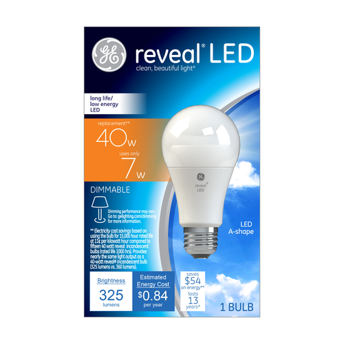 slide 1 of 1, GE Reveal HD+ 40W Replacement LED Light Bulbs General Purpose A19 ), 4 ct