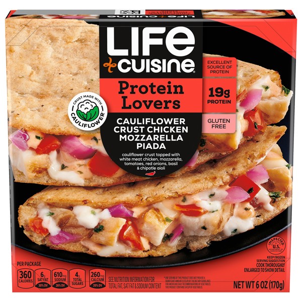 slide 1 of 1, Life Cuisine Frozen Meal Chicken Mozzarella Flatbread Melt, Carb Wise Microwave Meal, Carb Conscious Frozen Sandwiches Dinner for One, 6 oz