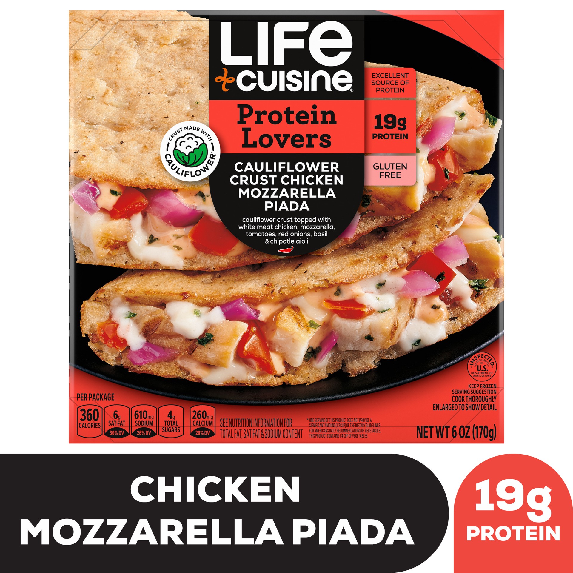 slide 1 of 1, Life Cuisine Gluten Free Cauliflower Crust Chicken Mozzarella Piada, 6 oz