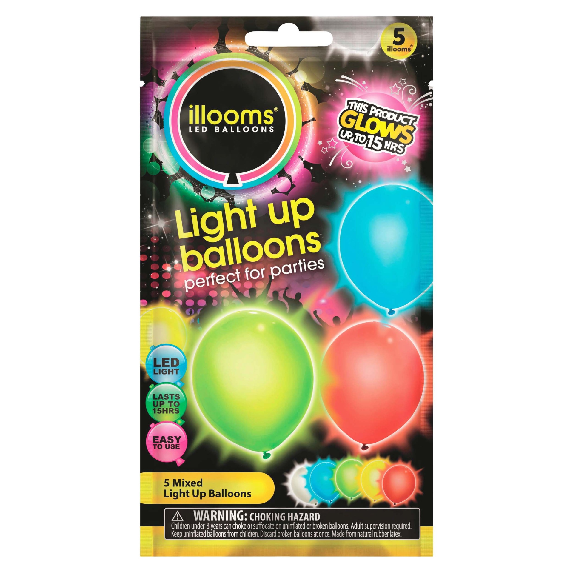 slide 1 of 1, Unique Industries Bold LED Light Up Balloons, 5 ct