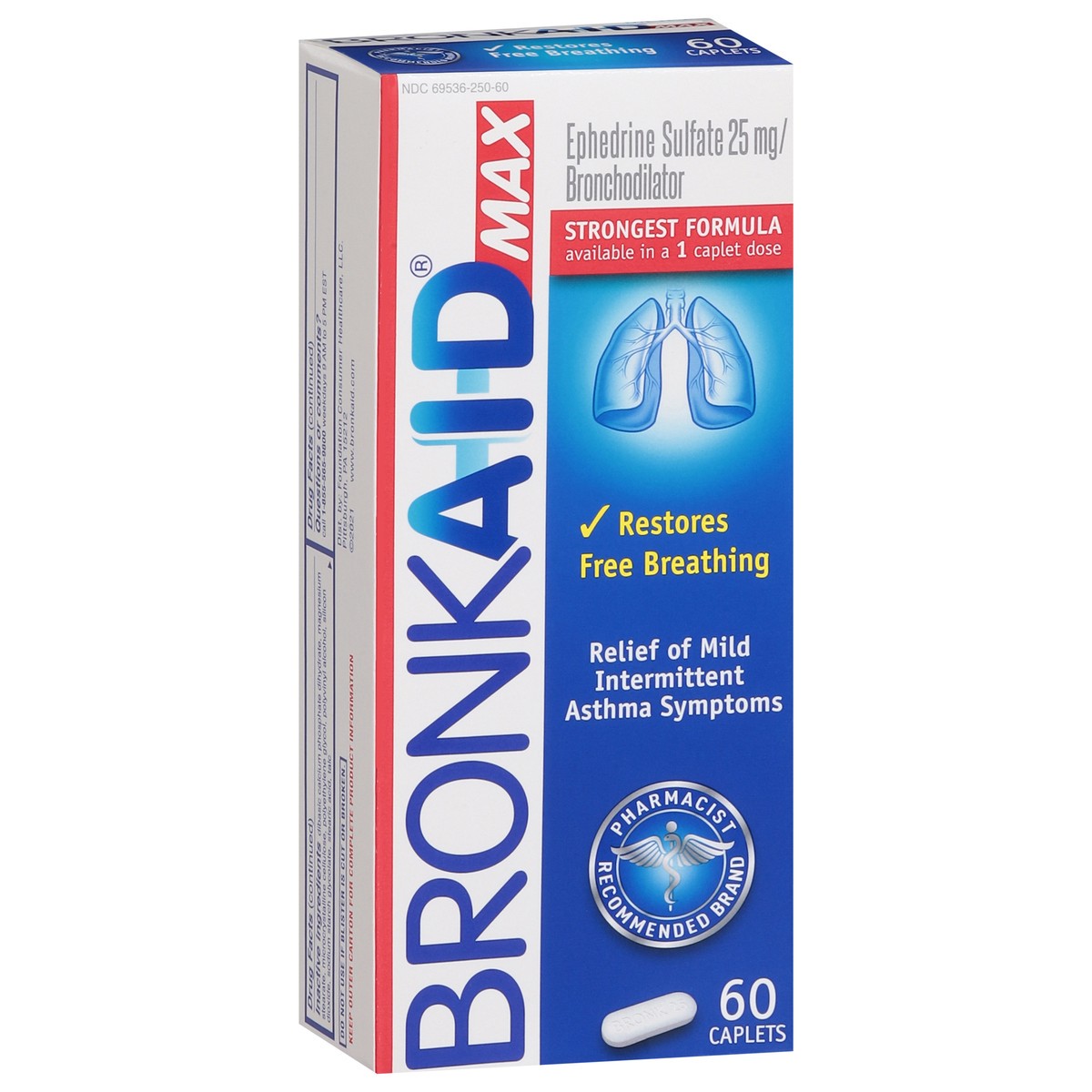 slide 9 of 15, Bronkaid Max 25 mg Strongest Formula Bronchodilator 60 Caplets, 60 ct