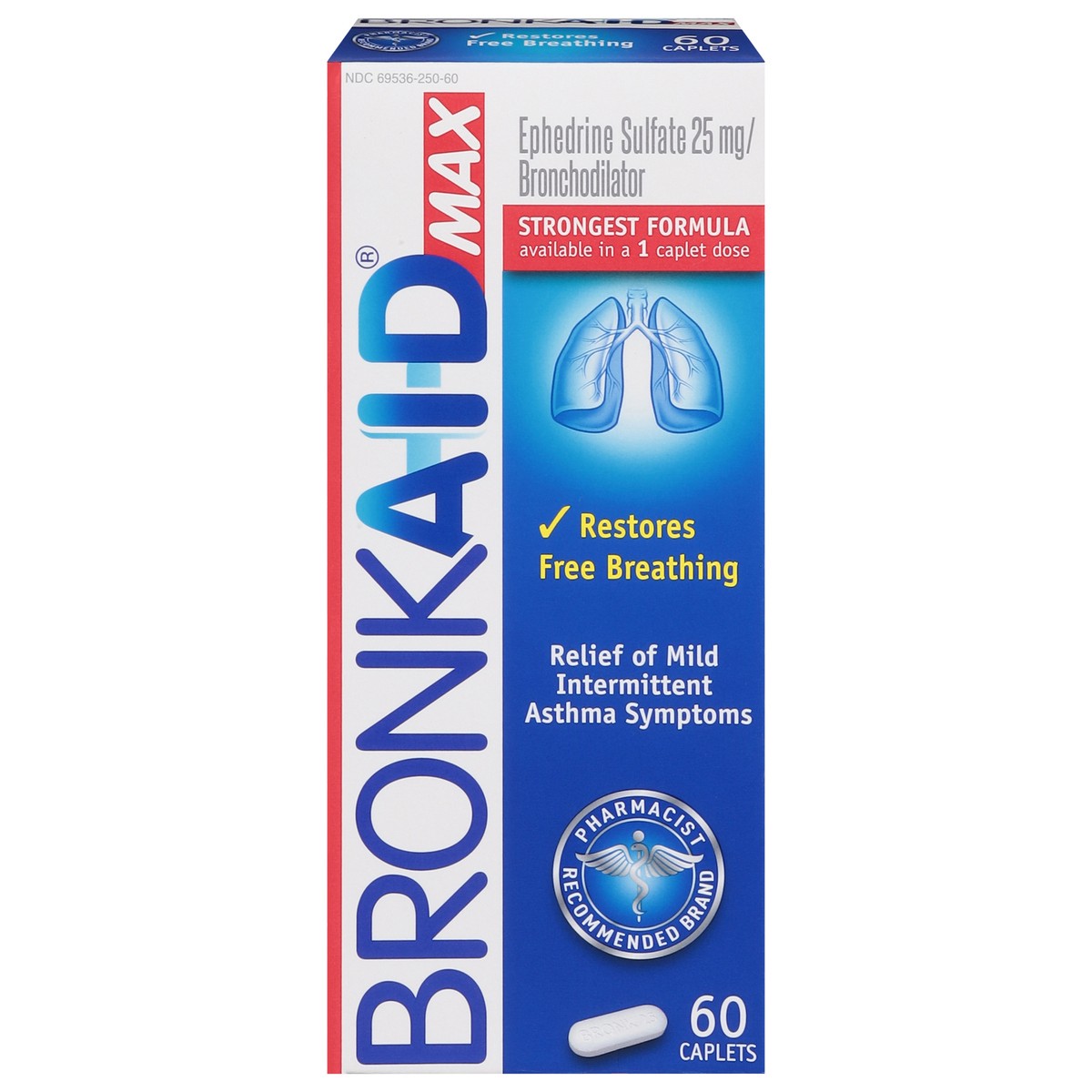 slide 10 of 15, Bronkaid Max 25 mg Strongest Formula Bronchodilator 60 Caplets, 60 ct