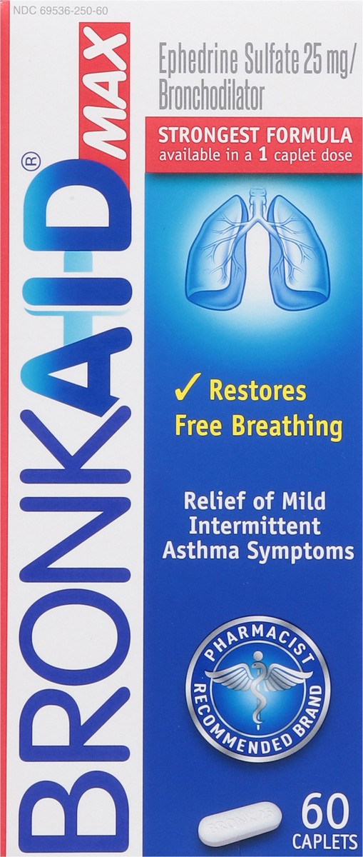 slide 7 of 15, Bronkaid Max 25 mg Strongest Formula Bronchodilator 60 Caplets, 60 ct