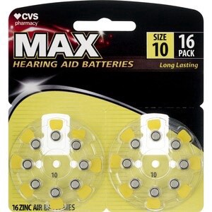 slide 1 of 1, CVS Health Cvs Max Hearing Aid Battery, Size 10, 16 Ct, 1 ct