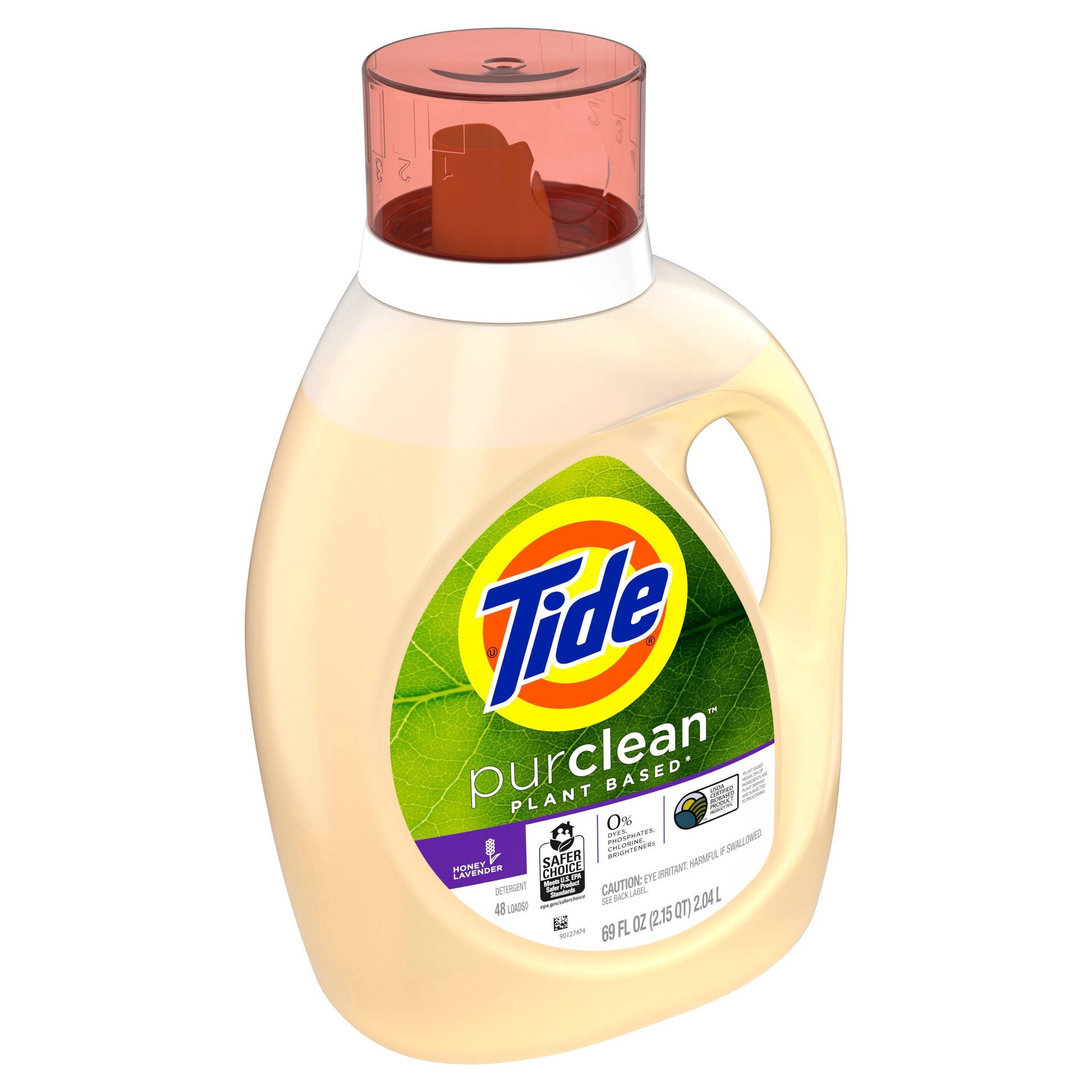 slide 15 of 17, Tide purclean Liquid Laundry Detergent, Honey Lavender Scent, 69 fl oz, 48 loads, 75% plant-based, 69 fl oz