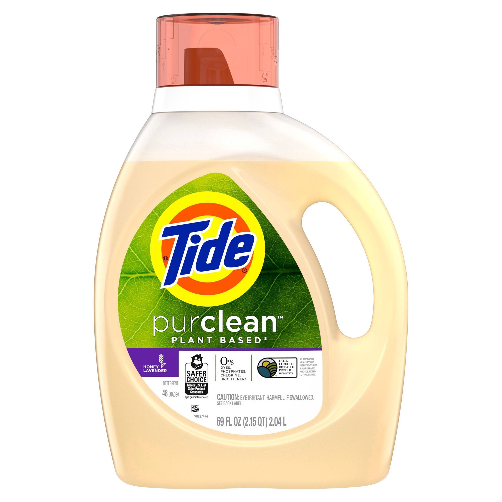 slide 16 of 17, Tide purclean Liquid Laundry Detergent, Honey Lavender Scent, 69 fl oz, 48 loads, 75% plant-based, 69 fl oz