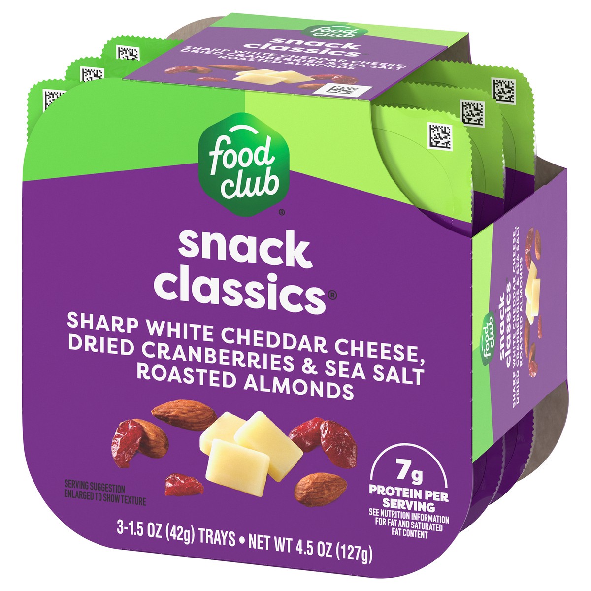 slide 2 of 13, Food Club Sharp White Cheddar Cheese, Dried Cranberries & Sea Salt Roasted Almonds Snack Classics 3 ea, 3 ct
