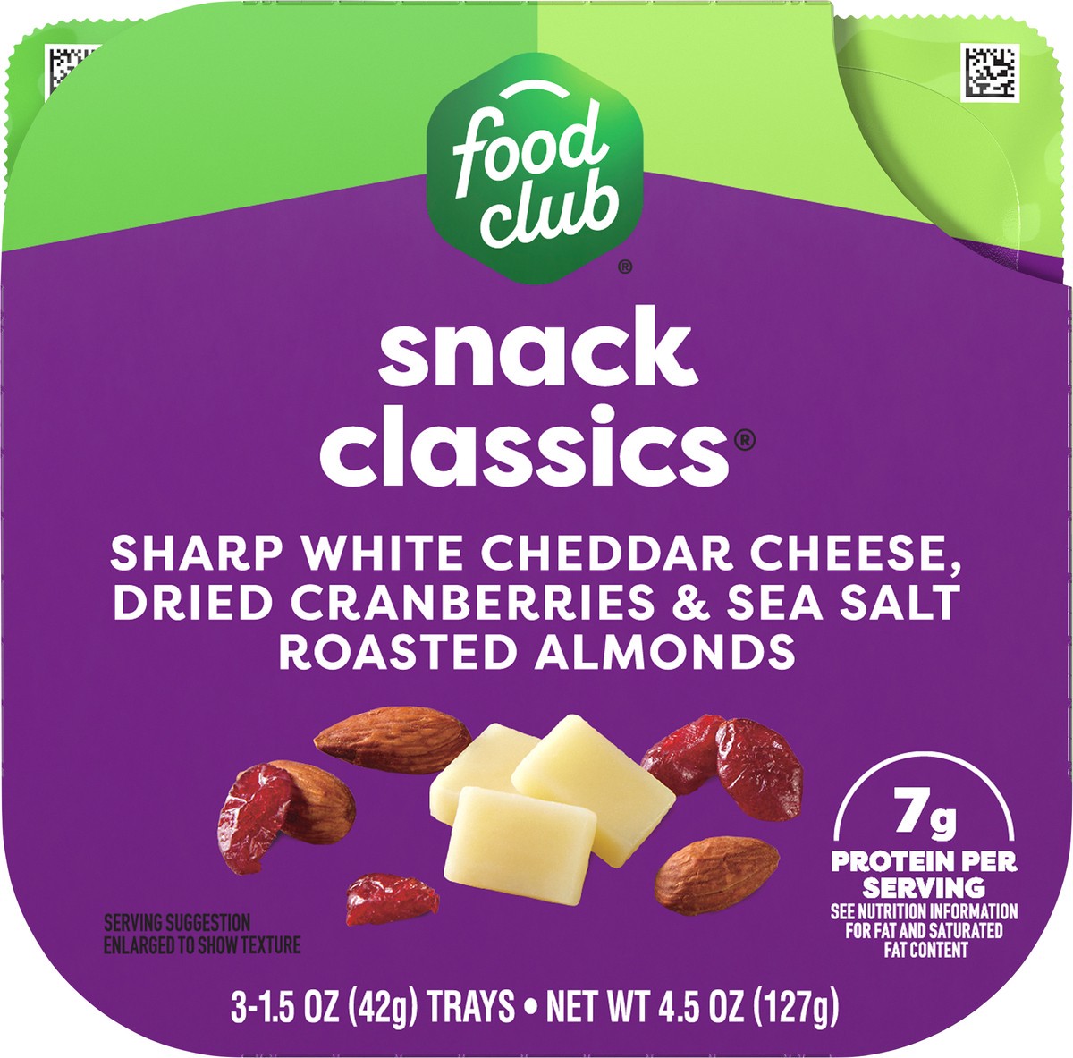 slide 6 of 13, Food Club Sharp White Cheddar Cheese, Dried Cranberries & Sea Salt Roasted Almonds Snack Classics 3 ea, 3 ct
