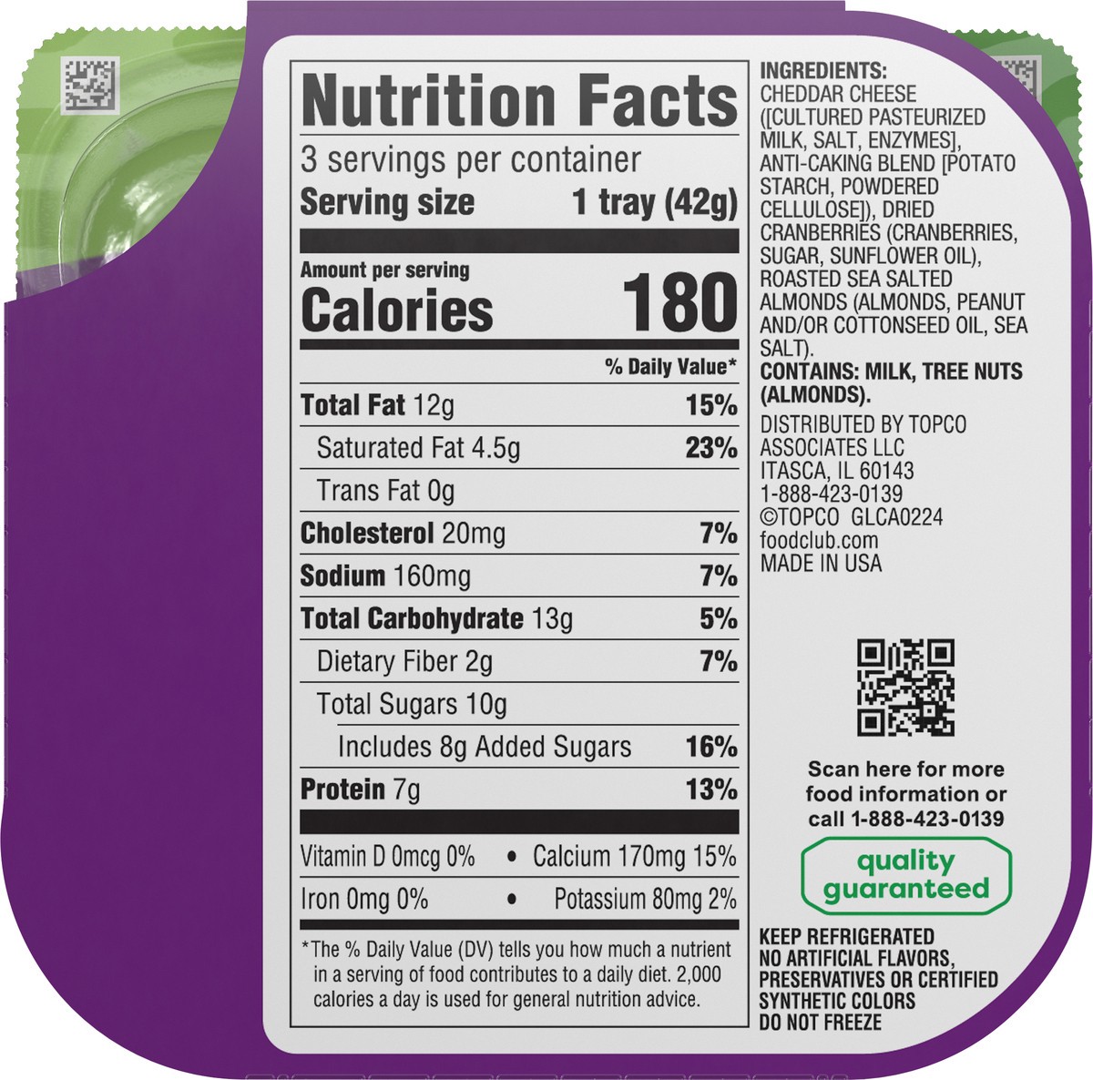 slide 4 of 13, Food Club Sharp White Cheddar Cheese, Dried Cranberries & Sea Salt Roasted Almonds Snack Classics 3 ea, 3 ct