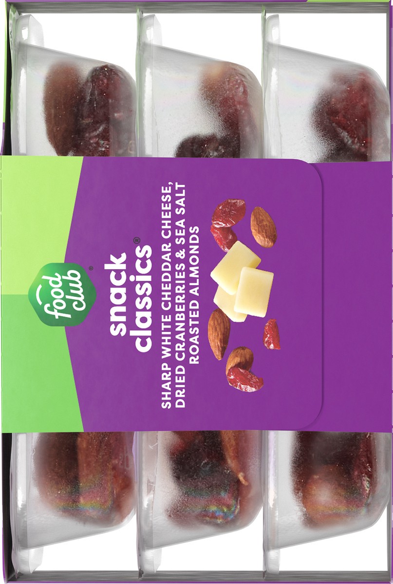 slide 9 of 13, Food Club Sharp White Cheddar Cheese, Dried Cranberries & Sea Salt Roasted Almonds Snack Classics 3 ea, 3 ct