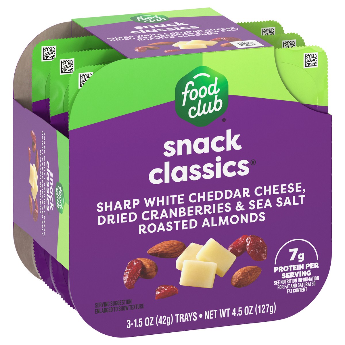 slide 12 of 13, Food Club Sharp White Cheddar Cheese, Dried Cranberries & Sea Salt Roasted Almonds Snack Classics 3 ea, 3 ct
