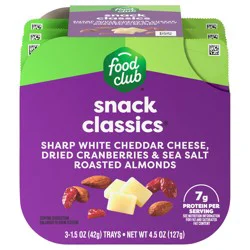 Food Club Sharp White Cheddar Cheese, Dried Cranberries & Sea Salt Roasted Almonds Snack Classics 3 ea