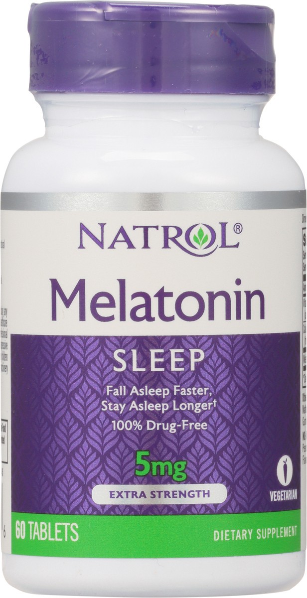 slide 2 of 13, Natrol 5mg Melatonin Sleep Aid Tablets, Fall Asleep Faster, Stay Asleep Longer, 99% Pure Melatonin, Dietary Supplement, 60 Count, 60 ct