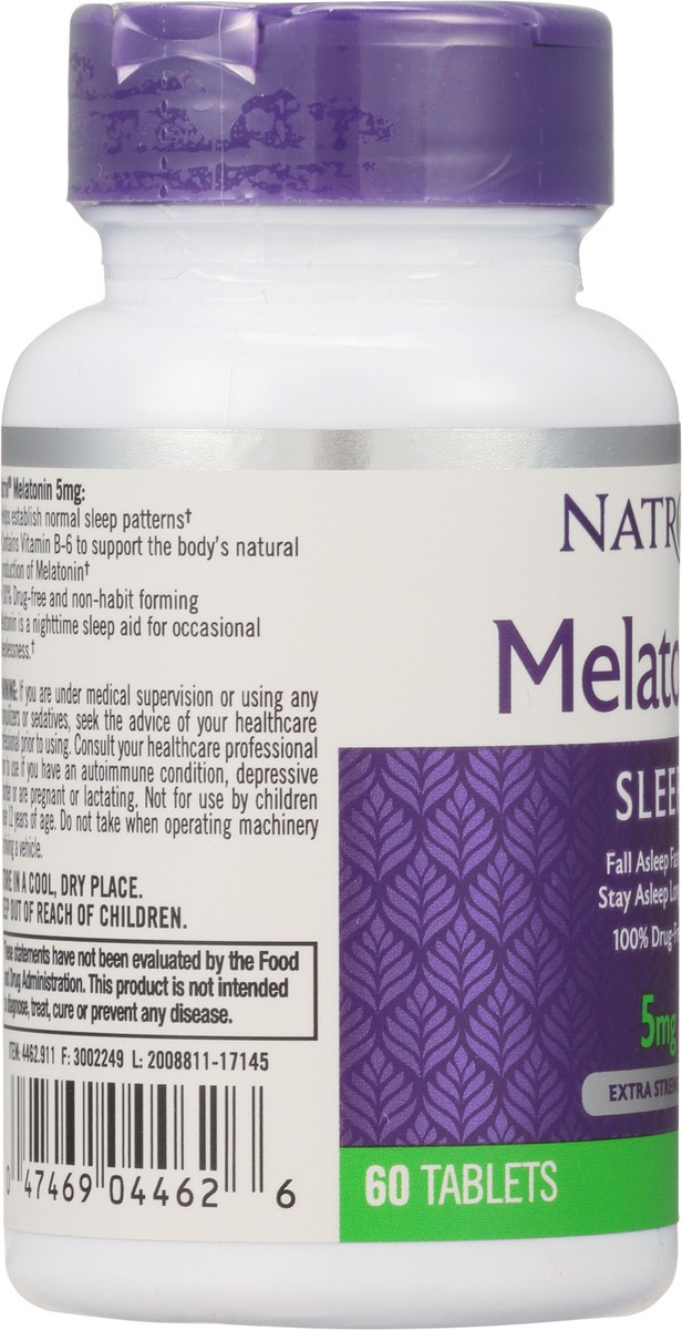 slide 4 of 13, Natrol 5mg Melatonin Sleep Aid Tablets, Fall Asleep Faster, Stay Asleep Longer, 99% Pure Melatonin, Dietary Supplement, 60 Count, 60 ct