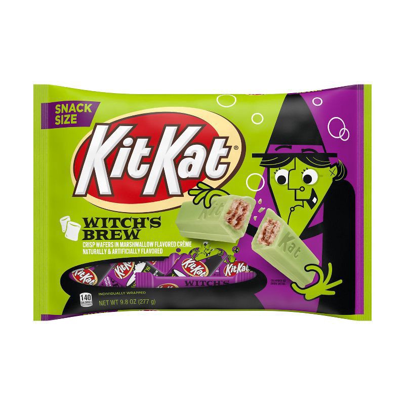 slide 1 of 8, KIT KAT Wafer Bar Witch's Brew Halloween Candy, Crisp Wafers in Green Crème, 9.8 oz