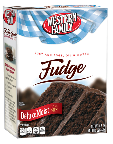 slide 1 of 1, Western Family Fudge Deluxe Moist Cake Mix, 16.5 oz