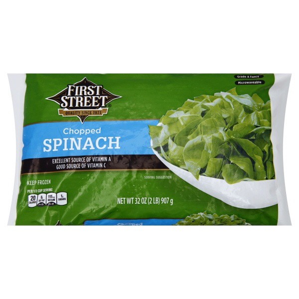 slide 1 of 1, First Street Chopped Spinach, 2 lb