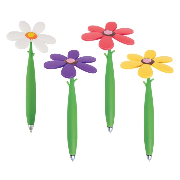 slide 1 of 5, Office Depot Brand Fun Ballpoint Pen With Topper, Flower, Fine Point, 0.7 Mm, Green Barrel, Black Ink, 1 ct