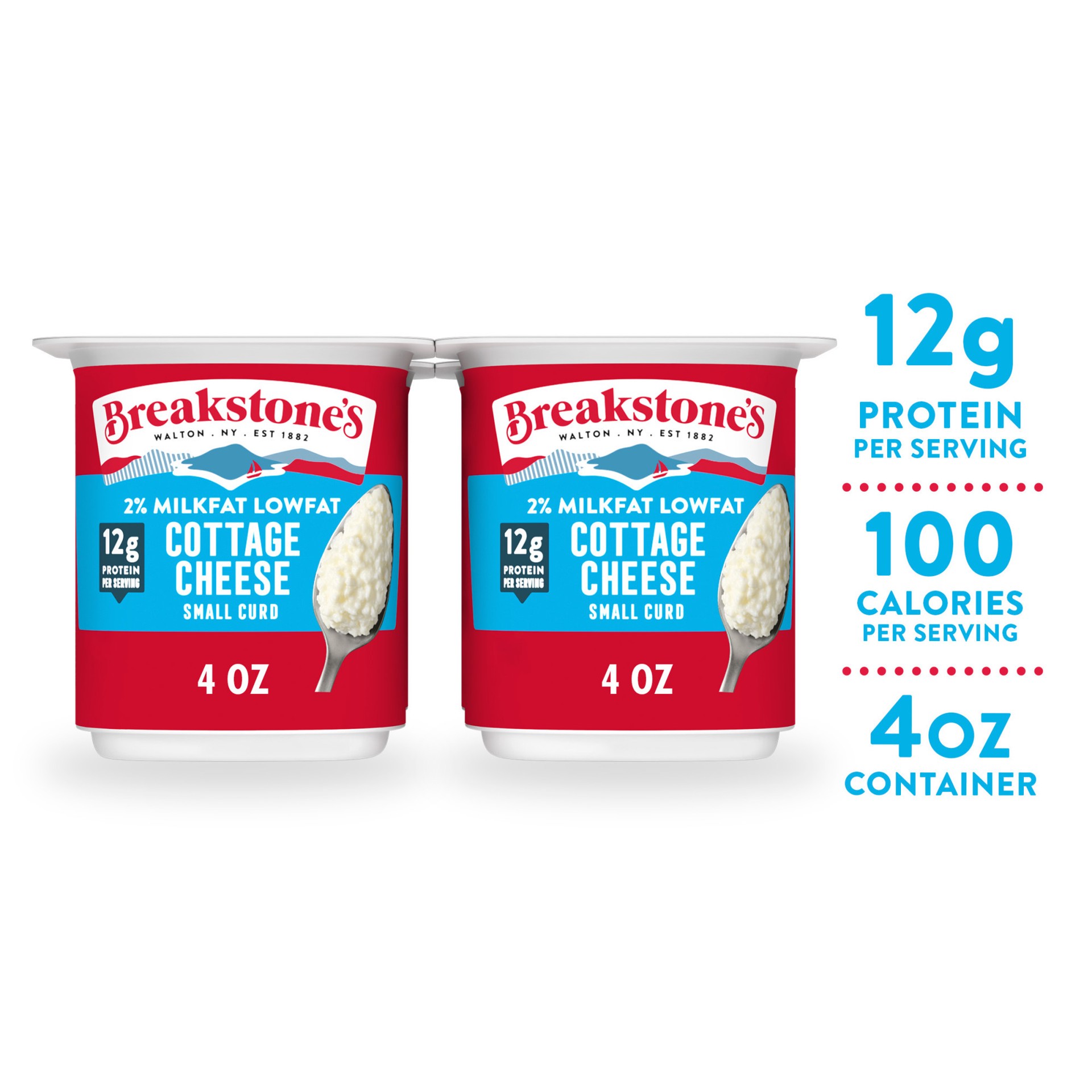 slide 1 of 6, Breakstone's Lowfat Small Curd Cottage Cheese with 2% Milkfat, 4 oz Cup, 4 Ct, 4 ct