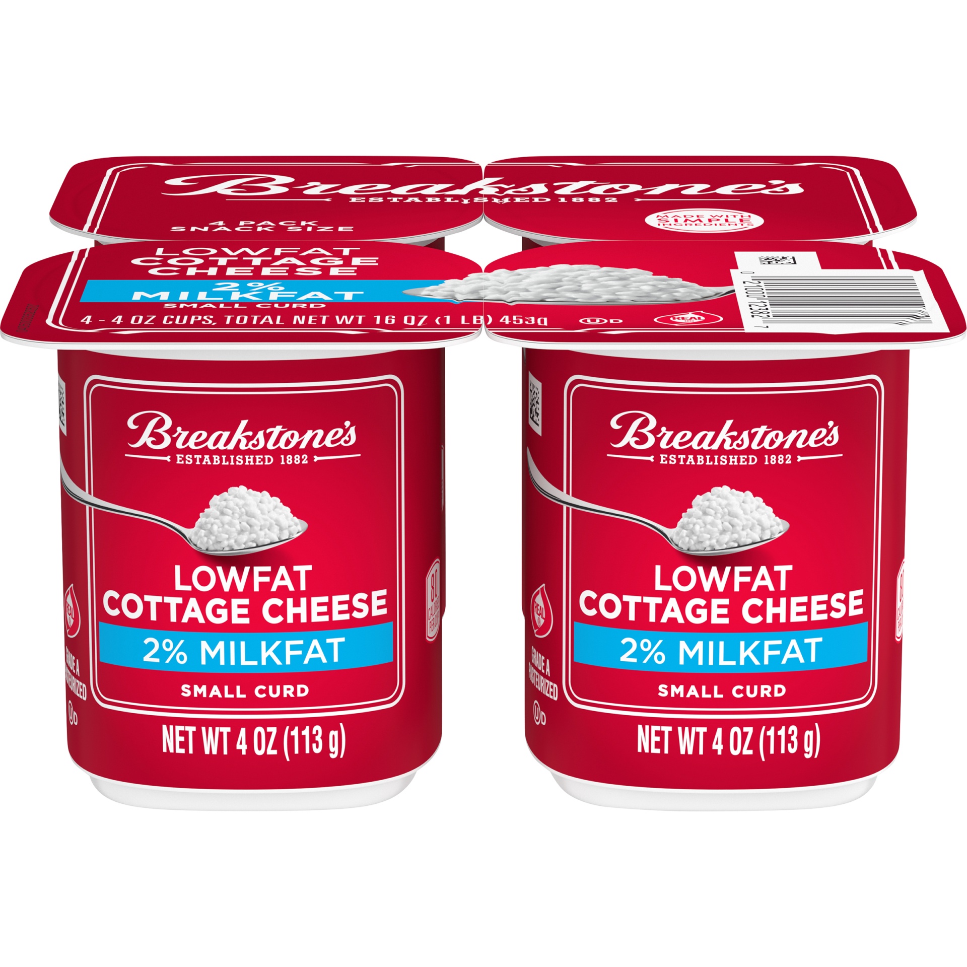 slide 1 of 6, Breakstone's Lowfat Small Curd Cottage Cheese with 2% Milkfat Pack Cups, 4 ct; 4 oz