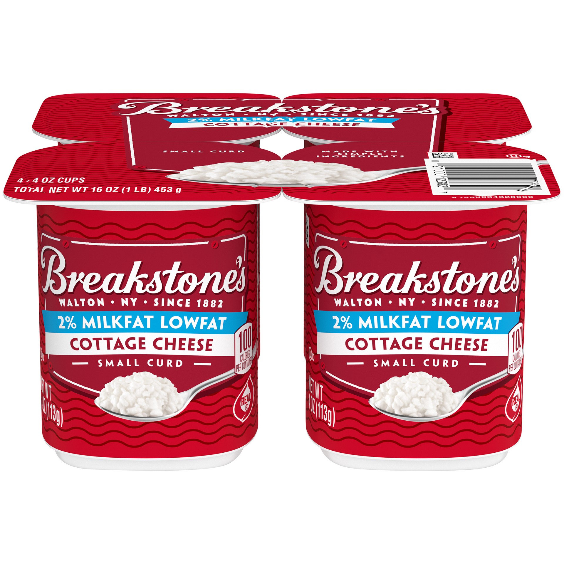 slide 1 of 6, Breakstone's Lowfat Small Curd Cottage Cheese with 2% Milkfat, 4 ct Pack, 4 oz Cups, 453 g