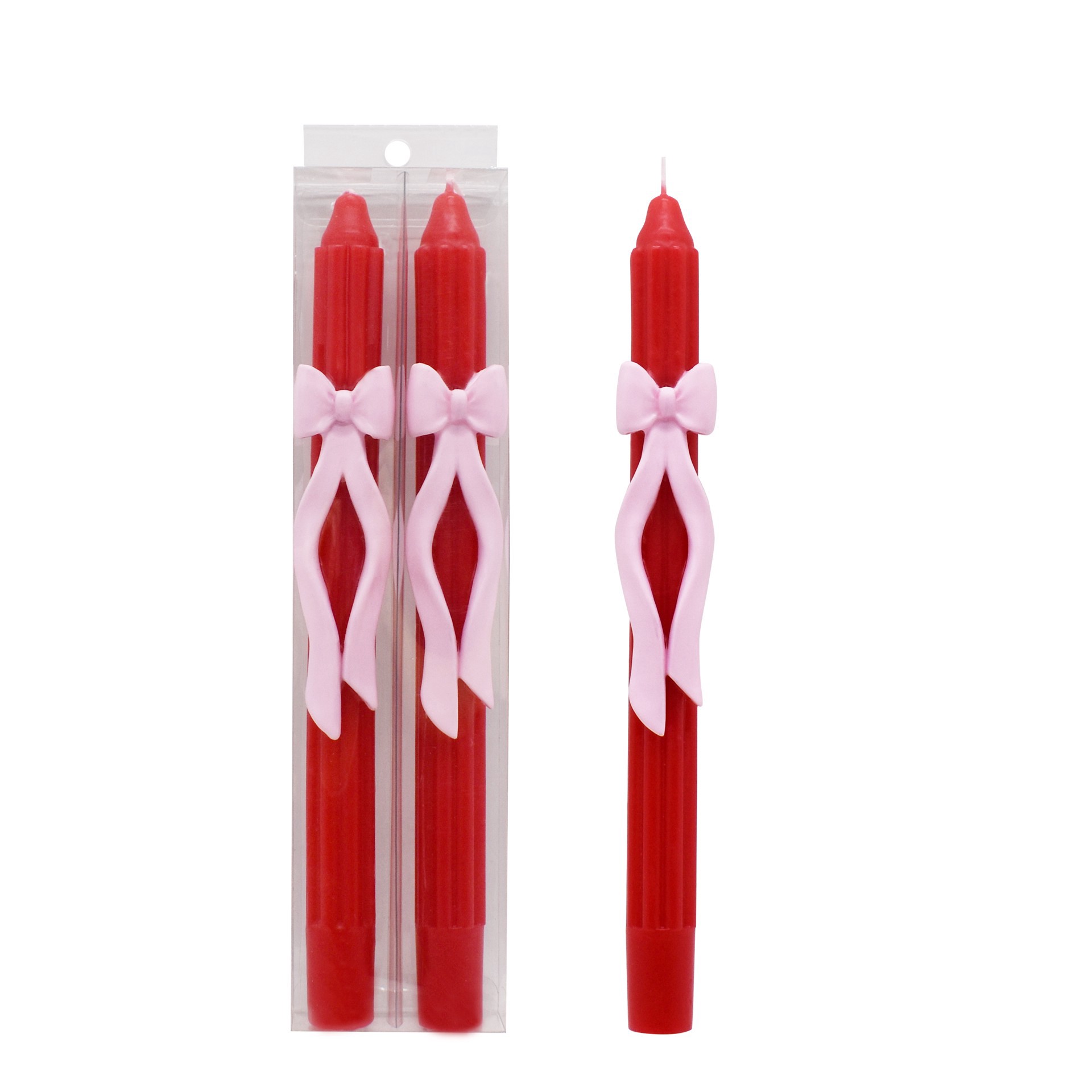 slide 3 of 3, 11.25" Red With White Bow Unscented Taper Candles, 2ct. By Ashland, 2 ct