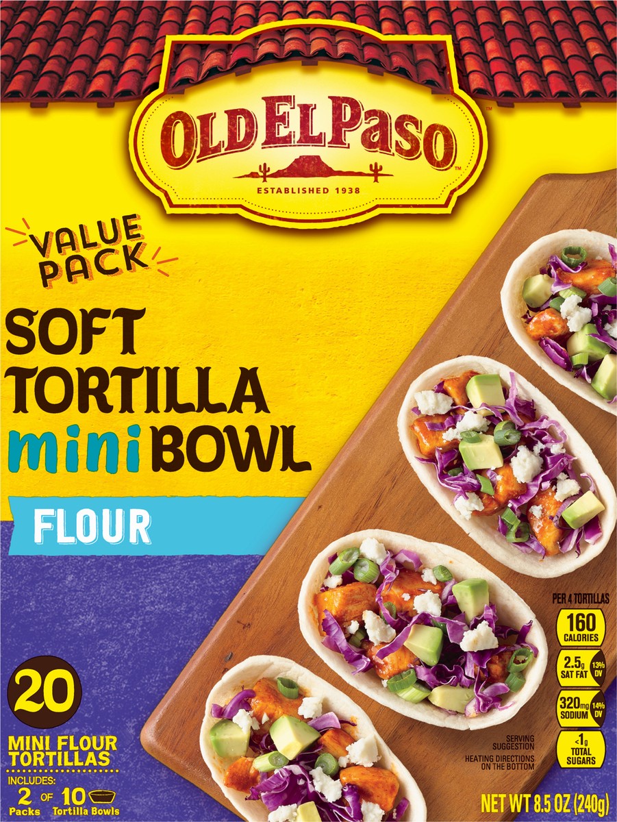 slide 5 of 9, Old El Paso Soft Flour Tortilla Mini Bowls, Value Pack, 20-count, 20 ct