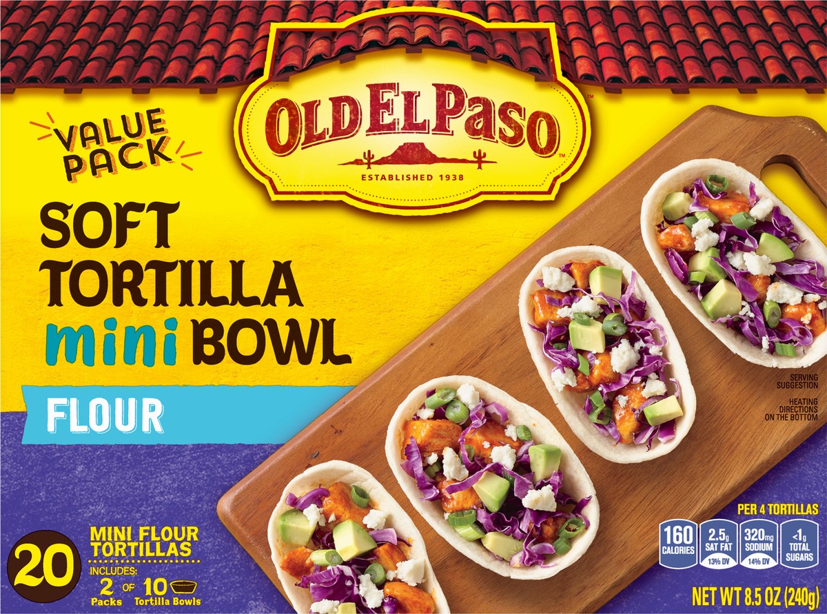 slide 6 of 9, Old El Paso Soft Flour Tortilla Mini Bowls, Value Pack, 20-count, 20 ct