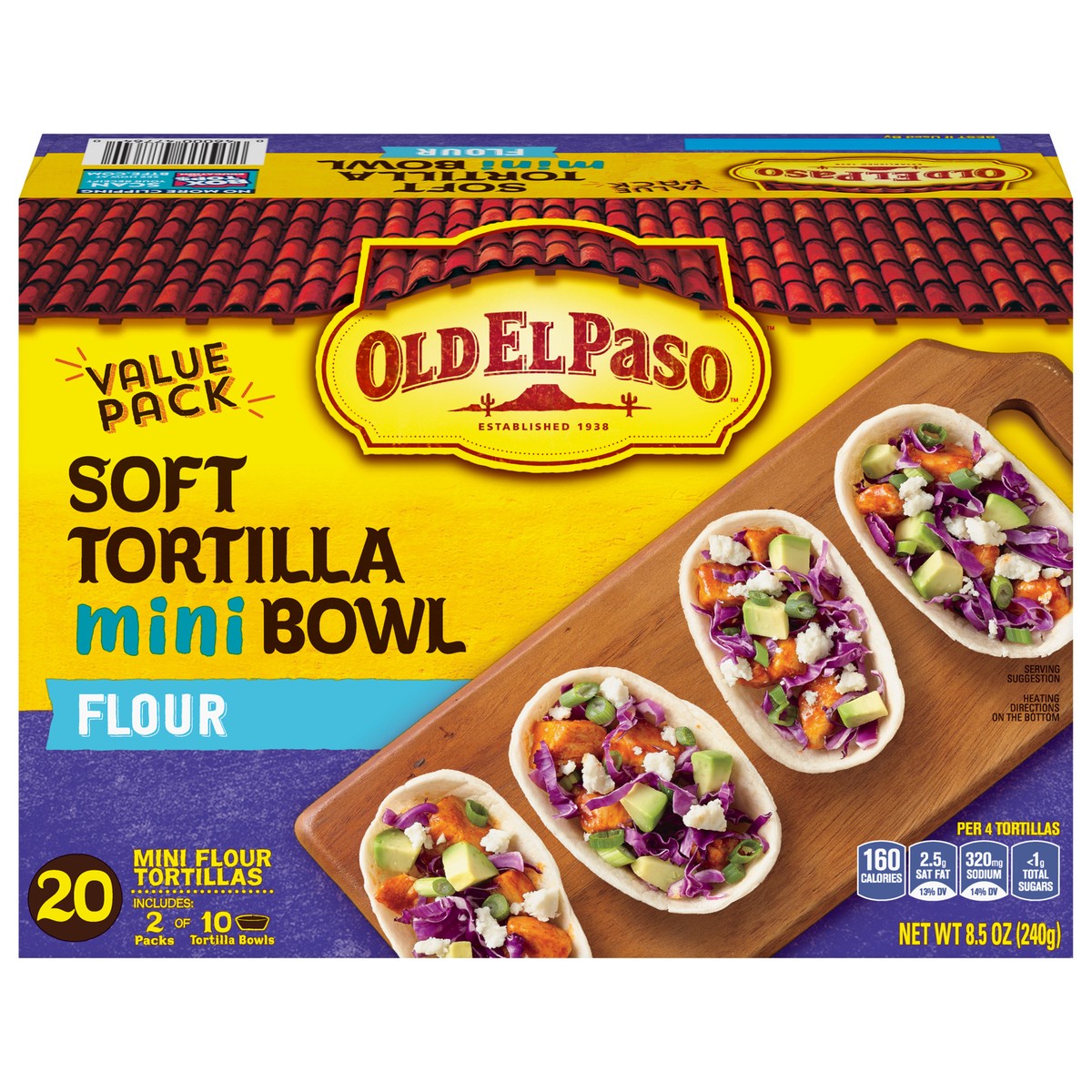 slide 1 of 9, Old El Paso Soft Flour Tortilla Mini Bowls, Value Pack, 20-count, 20 ct