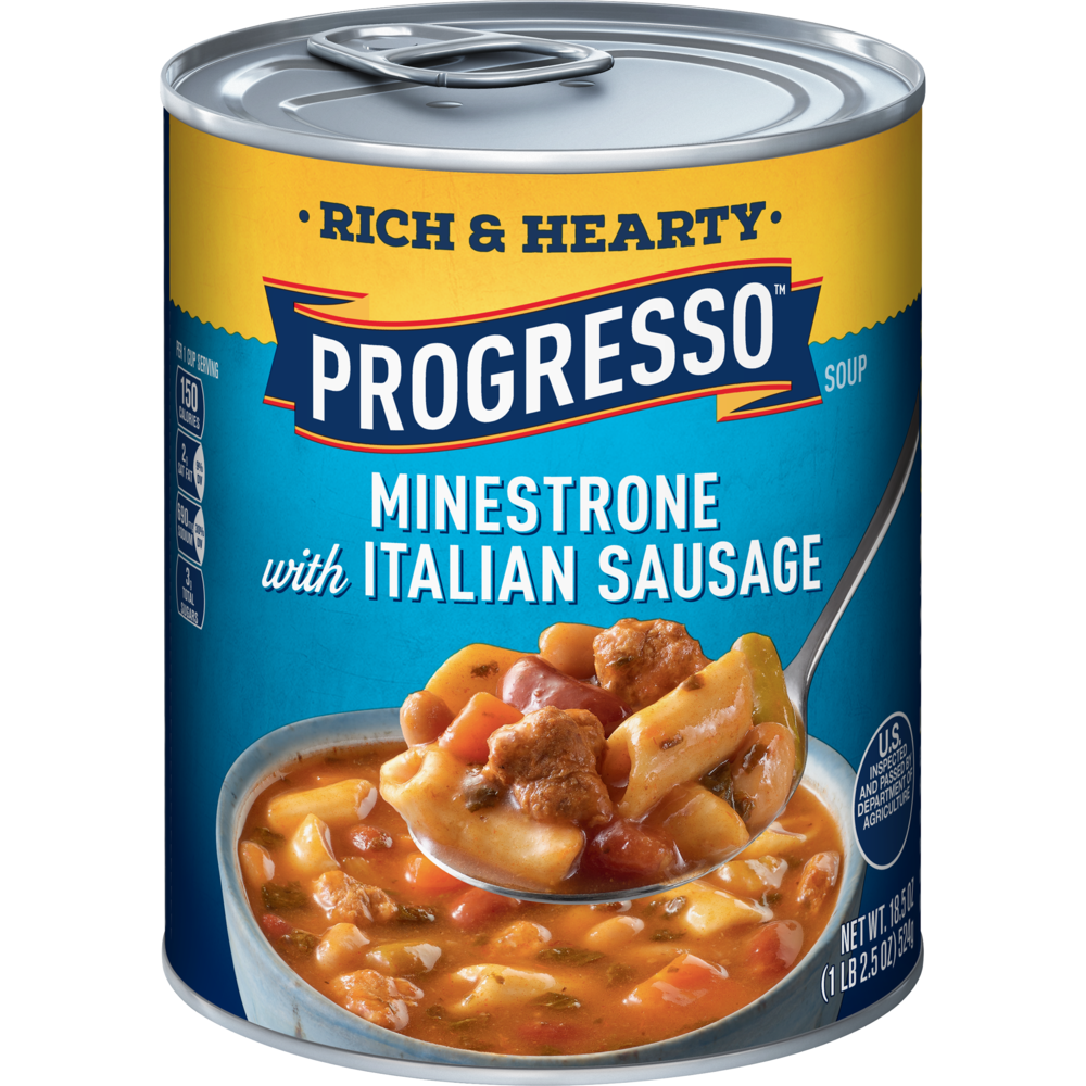 slide 1 of 1, Progresso Rich and Hearty Minestrone With Italian Sausage Soup, 18.5 oz