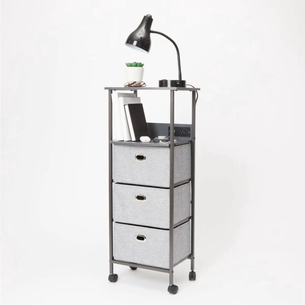 slide 3 of 4, Dormify Sutton Charging 3-Drawer Cart On Wheels, 39-7/16"" X 11-15/16"", Gray, 1 ct