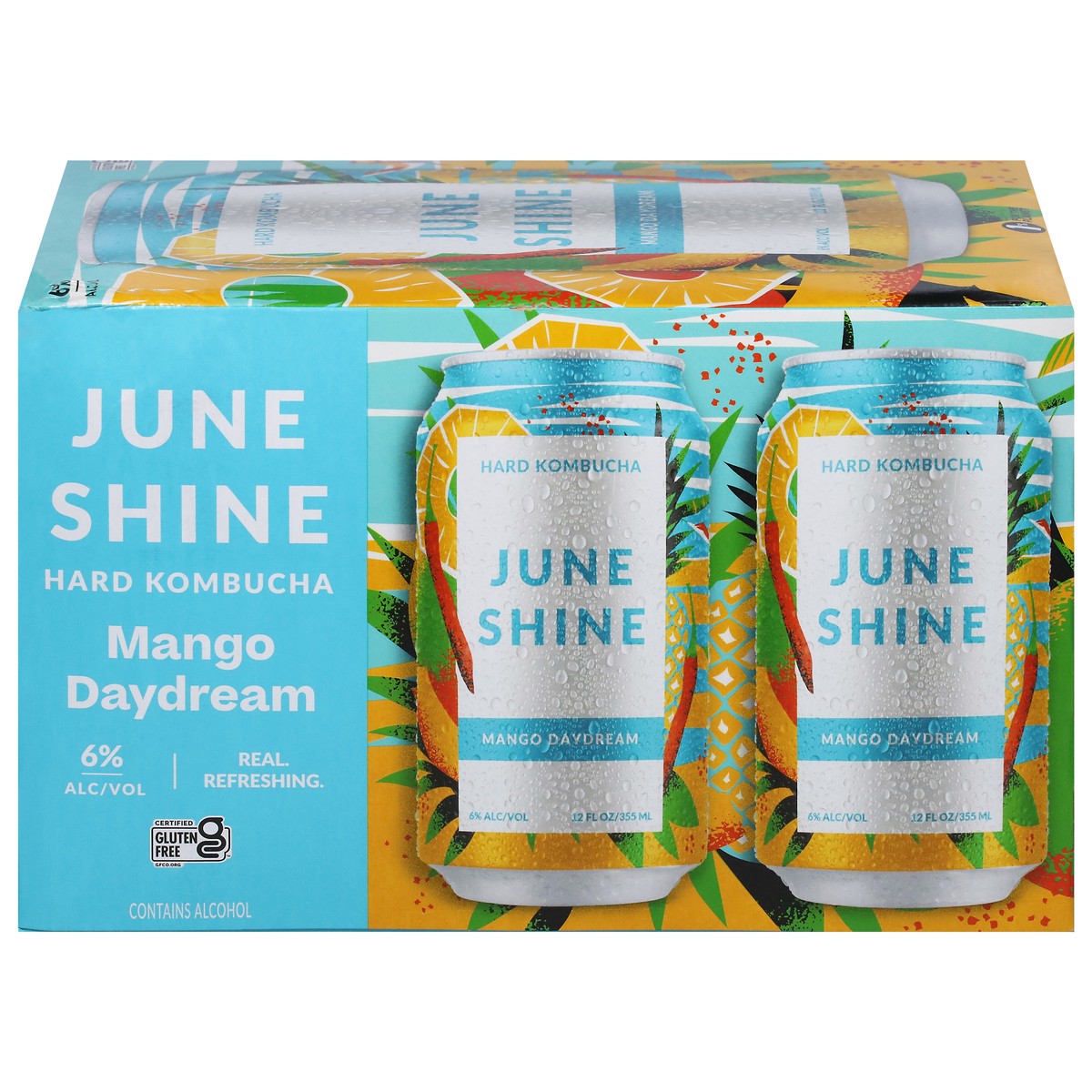 slide 1 of 9, JuneShine June Shine Hard Kombucha, Mango Daydream, 6Pk, 12 fl oz