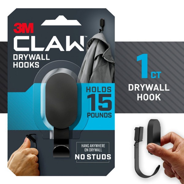 slide 5 of 10, Command 3M Claw Drywall Hooks, 15Lb, Black, 1 Claw, 1 Cover, 1 ct