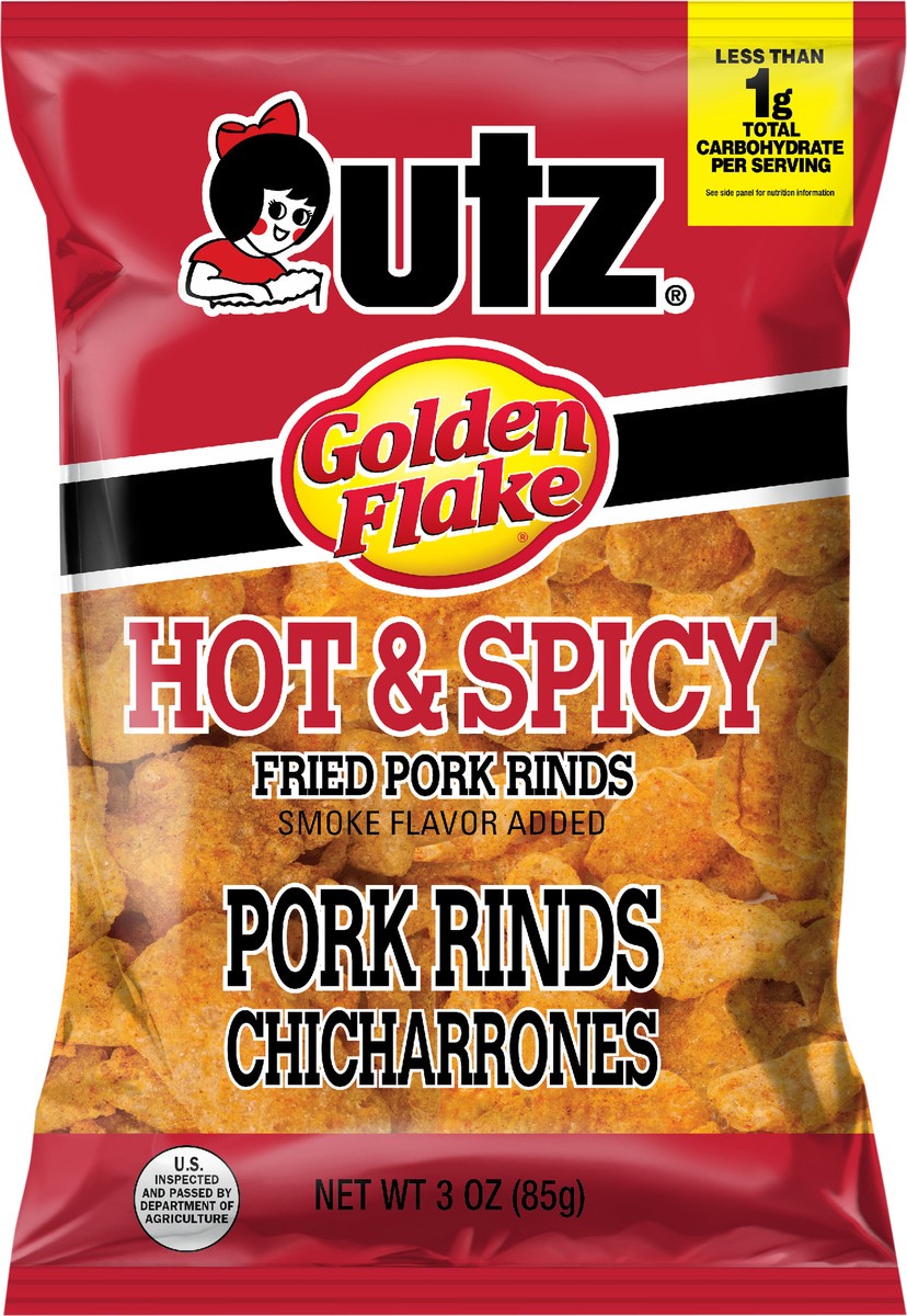 slide 2 of 3, Utz 3 oz Utz Hot & Spicy Pork Rinds, 3 oz