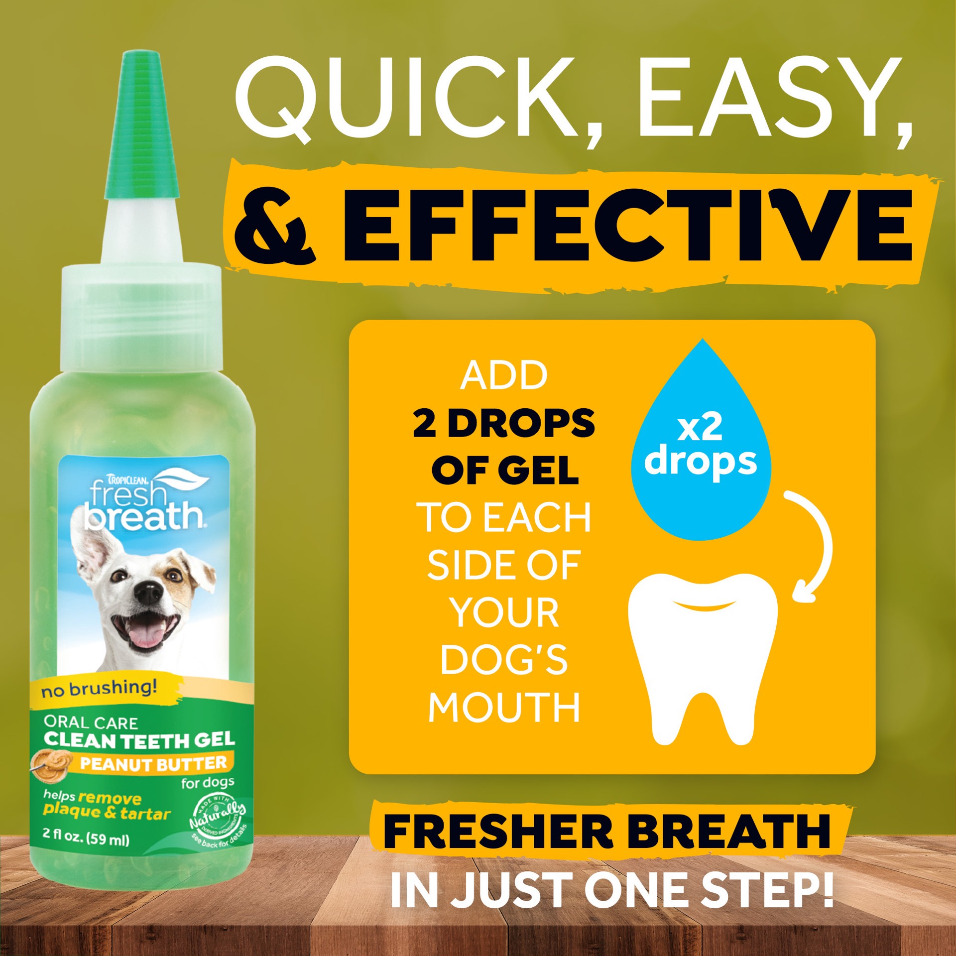 slide 3 of 10, TropiClean Fresh Breath No Brushing Peanut Butter Flavor Clean Teeth Dental & Oral Care Gel for Dogs, 2oz, 1 ct