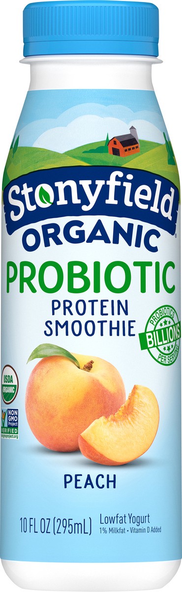 slide 1 of 6, Stonyfield Organic Probiotic Peach Smoothie 10 fl oz, 10 fl oz