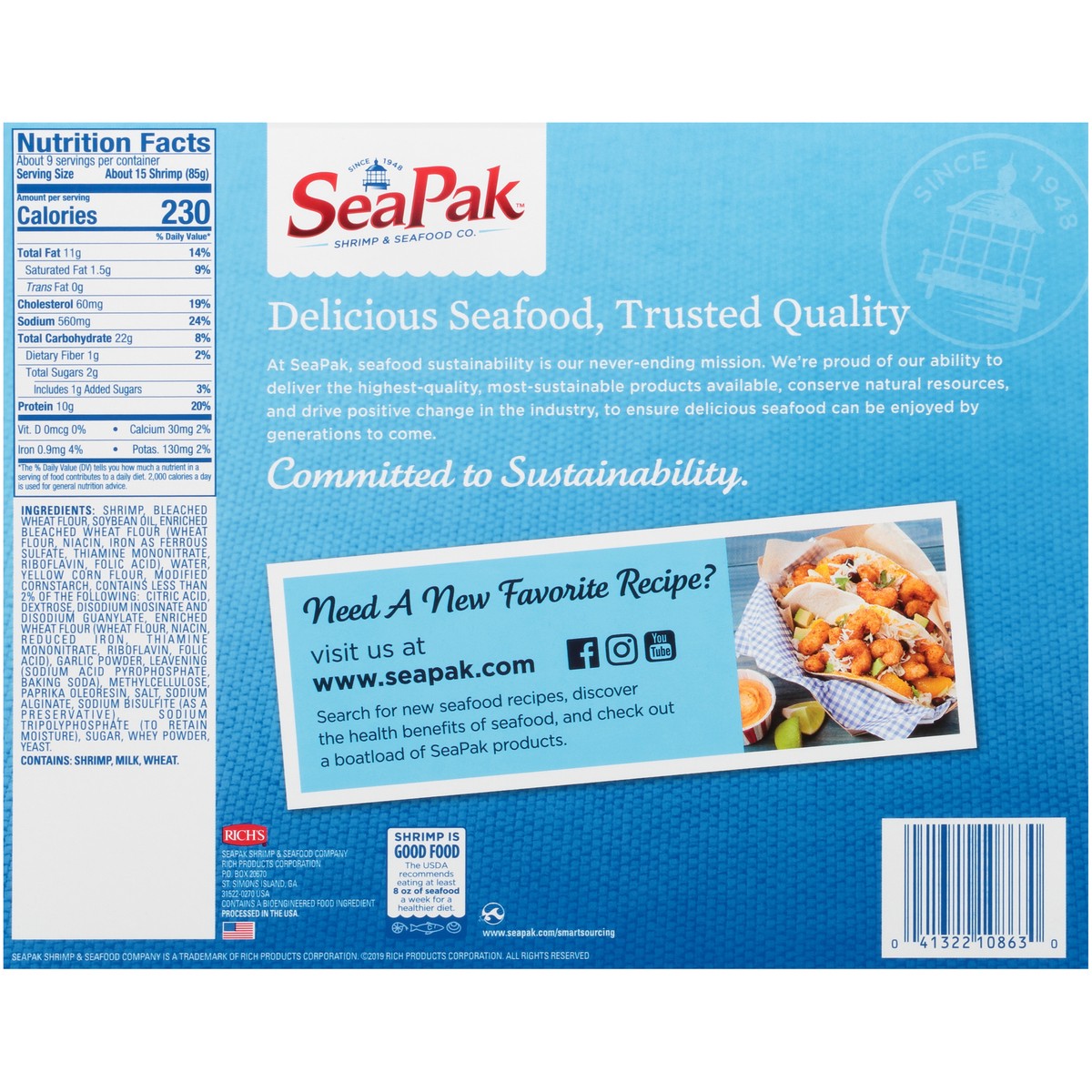 slide 5 of 9, SeaPak Shrimp & Seafood Co. Oven Crispy Popcorn Shrimp 28 oz. Box, 28 oz
