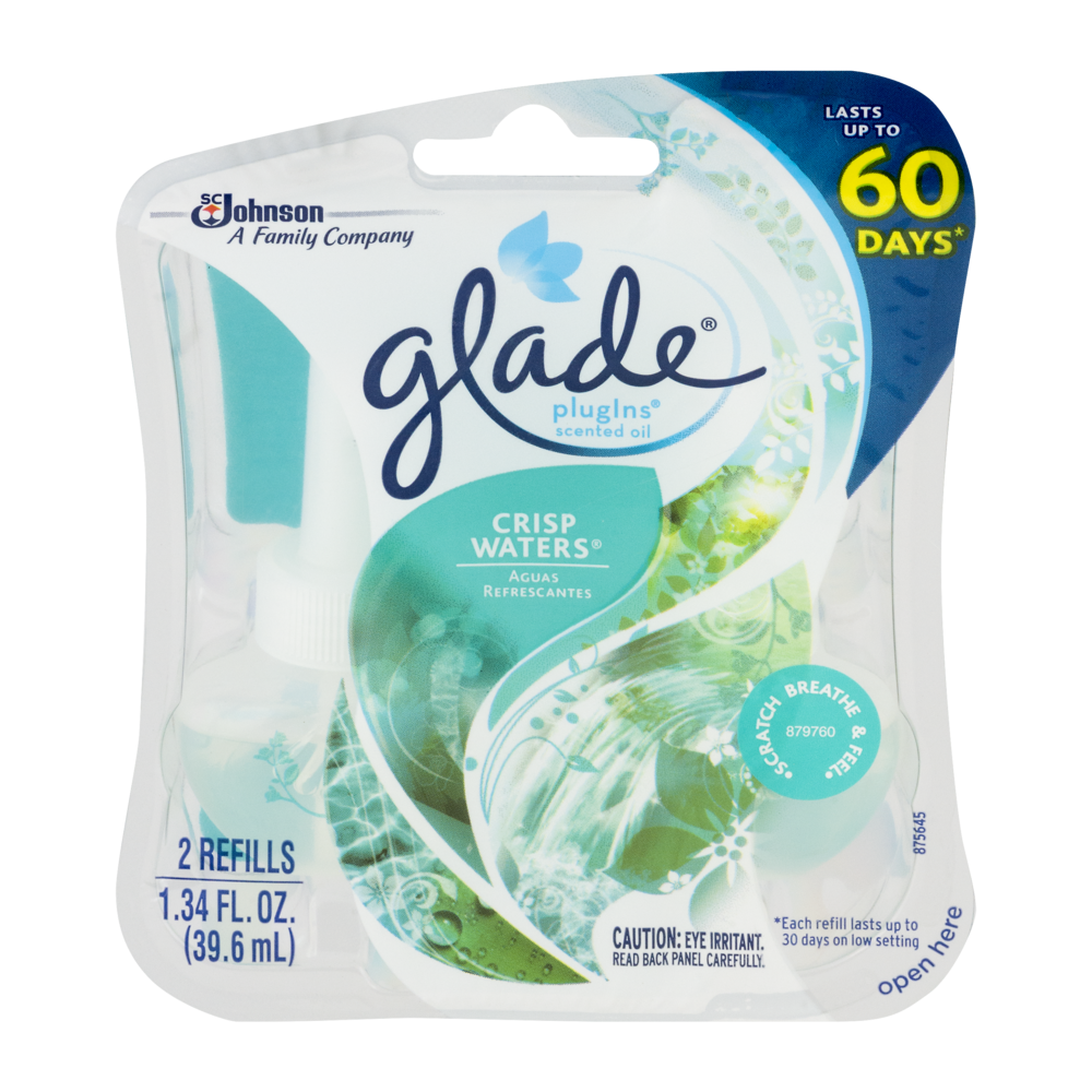 slide 1 of 1, Glade Plugins Scented Oil, Refill, Crisp Waters, 1.42 fl oz