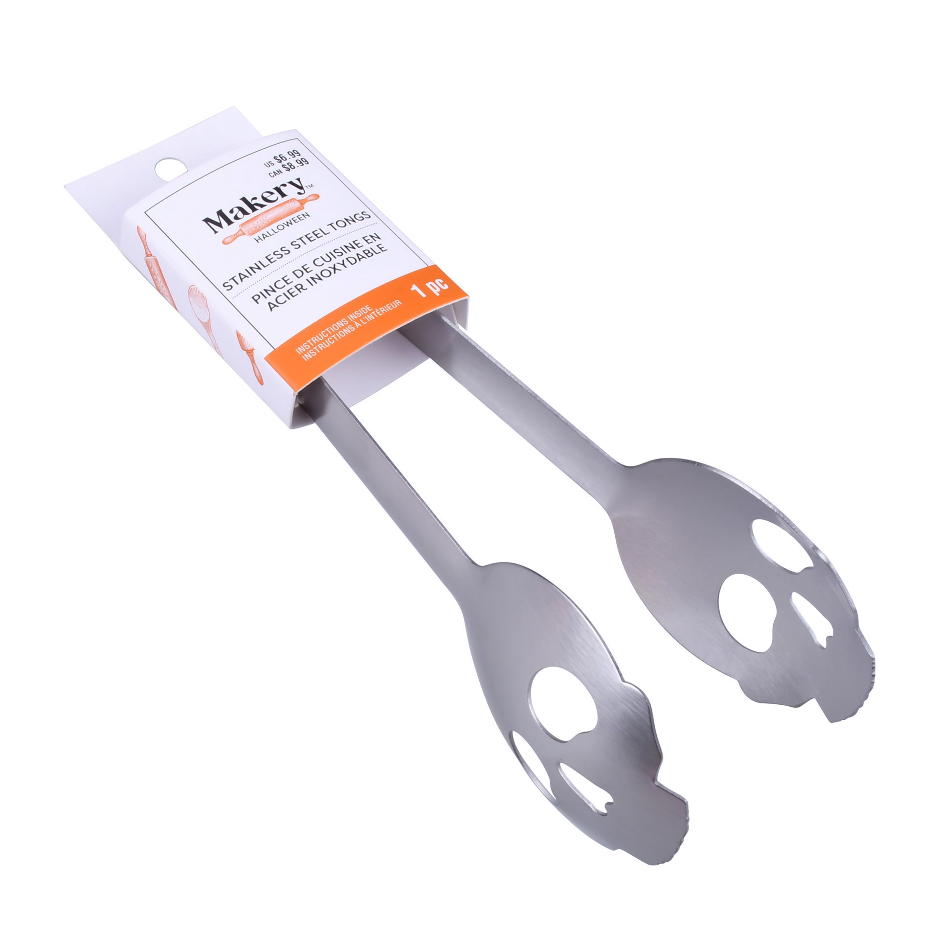 slide 2 of 4, 7" Stainless Steel Skull Tongs By Makery, 7 in